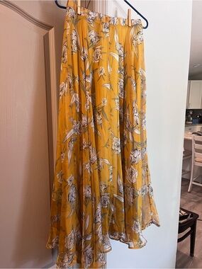Chicwish Yellow Floral Circle Skirt with White Accents (sheer, slip suggested)